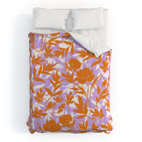 Marta Barragan Camarasa Orange garden on lavender Duvet Cover
