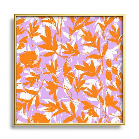 Marta Barragan Camarasa Orange garden on lavender Square Metal Framed Art Print
