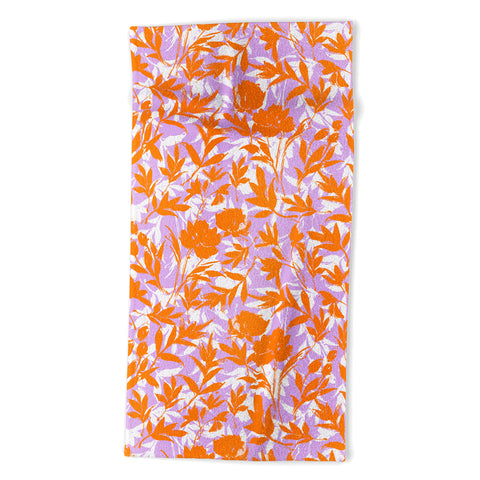 Marta Barragan Camarasa Orange garden on lavender Beach Towel