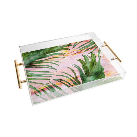 Marta Barragan Camarasa Palm leaf on marble 01 Acrylic Tray