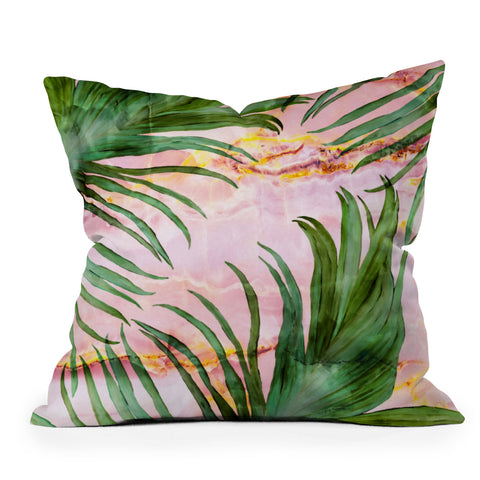 Marta Barragan Camarasa Palm leaf on marble 01 Outdoor Throw Pillow