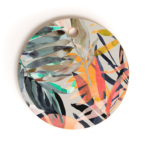 Marta Barragan Camarasa Palms leaf colorful paint 2PB Cutting Board Round