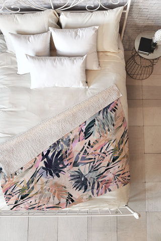 Marta Barragan Camarasa Palms leaf colorful paint PB Fleece Throw Blanket