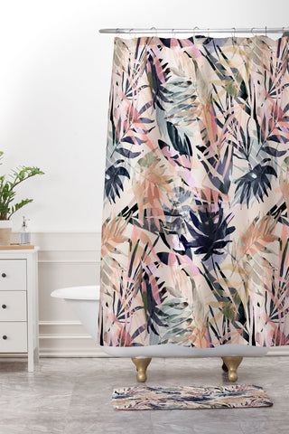 Marta Barragan Camarasa Palms leaf colorful paint PB Shower Curtain And Mat