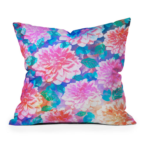 Marta Barragan Camarasa Pattern bloom with leaves saturated Outdoor Throw Pillow