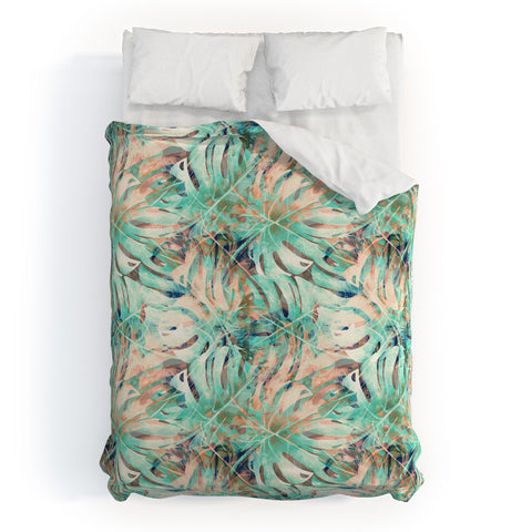 Marta Barragan Camarasa Pattern of monstera pink leaves Duvet Cover