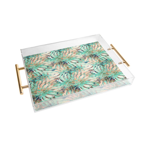 Marta Barragan Camarasa Pattern of monstera pink leaves Acrylic Tray