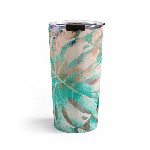 Marta Barragan Camarasa Pattern of monstera pink leaves Travel Mug