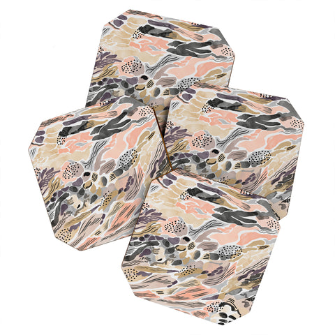 Marta Barragan Camarasa Pink abstract artistic brushes Coaster Set