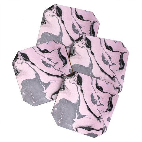 Marta Barragan Camarasa Pink and black marbling paper Coaster Set