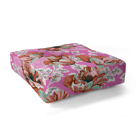 Marta Barragan Camarasa Pink flowers and paisleys 23 Floor Pillow Square