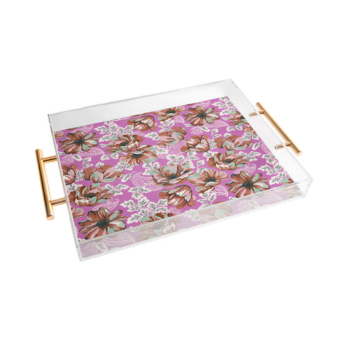 Marta Barragan Camarasa Pink flowers and paisleys 23 Acrylic Tray
