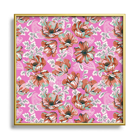 Marta Barragan Camarasa Pink flowers and paisleys 23 Square Metal Framed Art Print