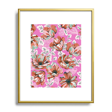 Marta Barragan Camarasa Pink flowers and paisleys 23 Metal Framed Art Print