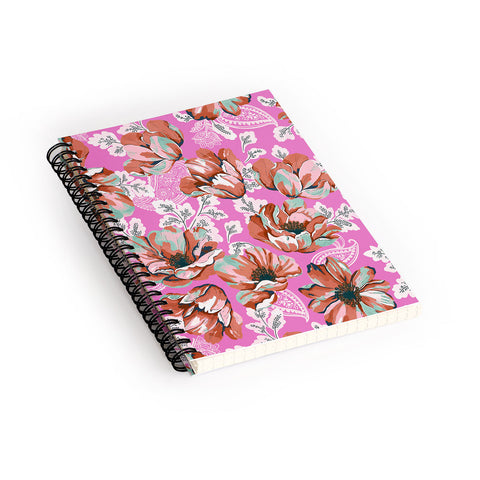 Marta Barragan Camarasa Pink flowers and paisleys 23 Spiral Notebook