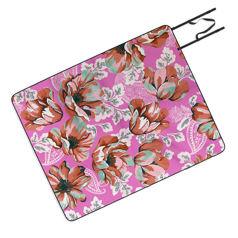 Marta Barragan Camarasa Pink flowers and paisleys 23 Picnic Blanket