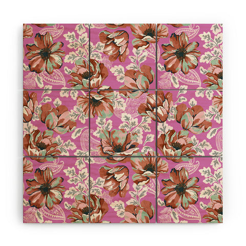 Marta Barragan Camarasa Pink flowers and paisleys 23 Wood Wall Mural