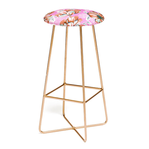 Marta Barragan Camarasa Pink flowers and paisleys B Bar Stool