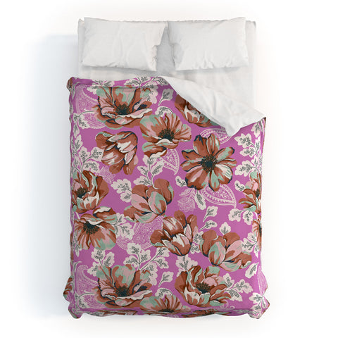 Marta Barragan Camarasa Pink flowers and paisleys B Duvet Cover
