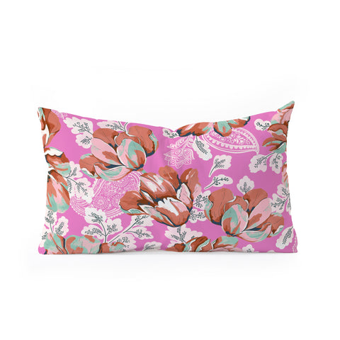 Marta Barragan Camarasa Pink flowers and paisleys B Oblong Throw Pillow