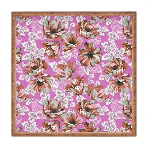 Marta Barragan Camarasa Pink flowers and paisleys B Square Tray