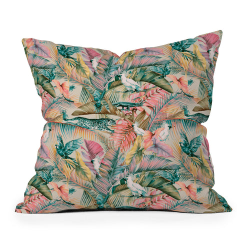 Marta Barragan Camarasa Pink sunset in the jungle Outdoor Throw Pillow