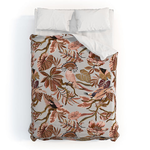 Marta Barragan Camarasa Pink tropical birds landscape Duvet Cover