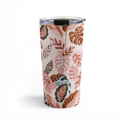 Marta Barragan Camarasa Pink tropical jungle leaves Travel Mug