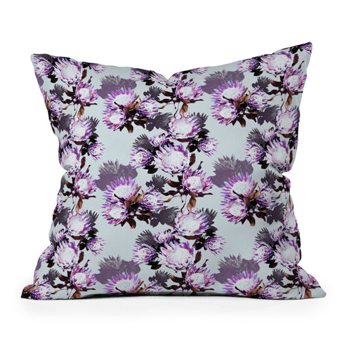 Marta Barragan Camarasa Purple protea floral pattern Outdoor Throw Pillow