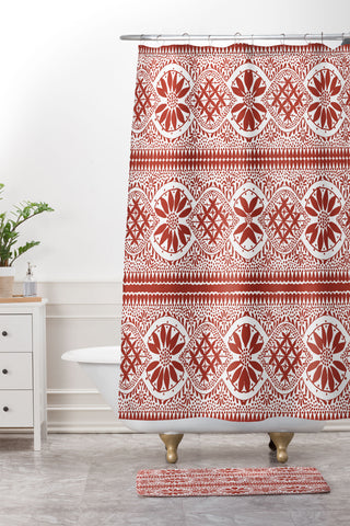 Marta Barragan Camarasa Red ethnic motif 23 Shower Curtain And Mat