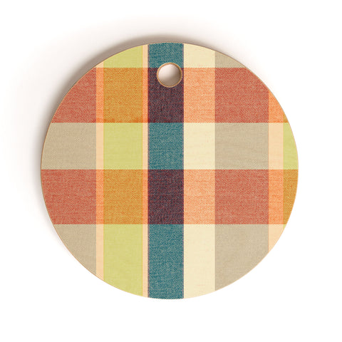 Marta Barragan Camarasa Retro Picnic Plaid Warm Tones Cutting Board Round