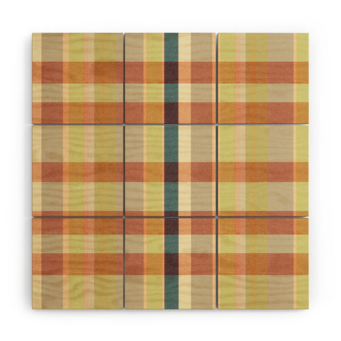 Marta Barragan Camarasa Retro Picnic Plaid Warm Tones Wood Wall Mural