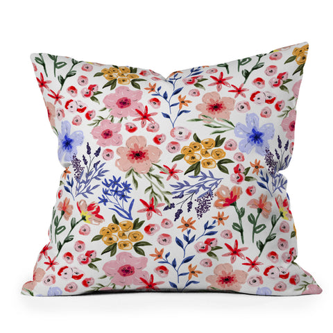 Marta Barragan Camarasa Simple colorful flowery meadow Throw Pillow