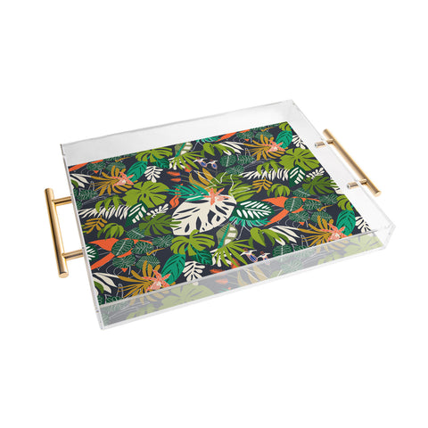 Marta Barragan Camarasa Simple dark jungle drawing Acrylic Tray