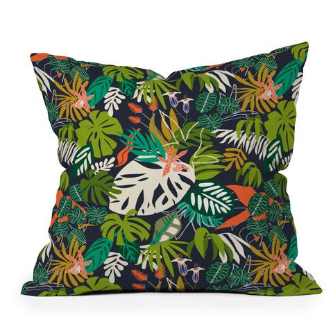 Marta Barragan Camarasa Simple dark jungle drawing Outdoor Throw Pillow