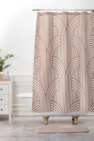 Marta Barragan Camarasa Terracotta retro lines Shower Curtain And Mat