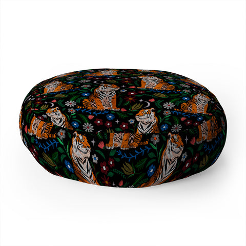 Marta Barragan Camarasa Tiger Blooming Night Floor Pillow Round