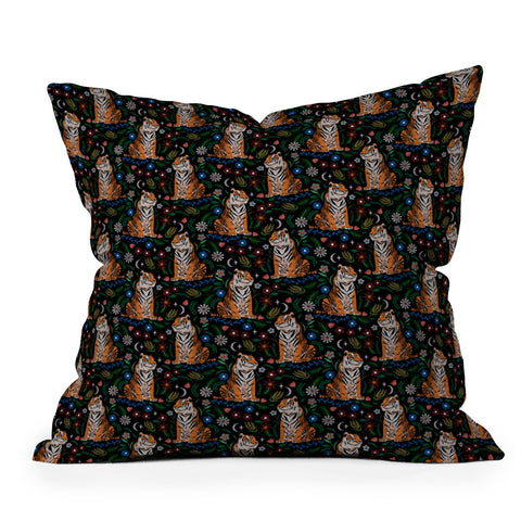 Marta Barragan Camarasa Tiger Blooming Night Throw Pillow