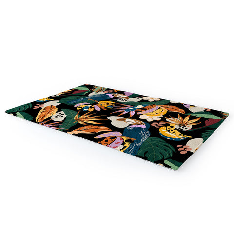 Marta Barragan Camarasa Toucans colorful dark jungle A Area Rug