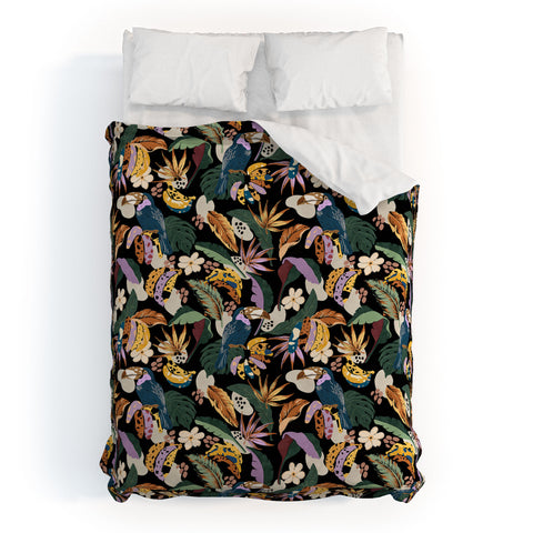Marta Barragan Camarasa Toucans colorful dark jungle A Duvet Cover