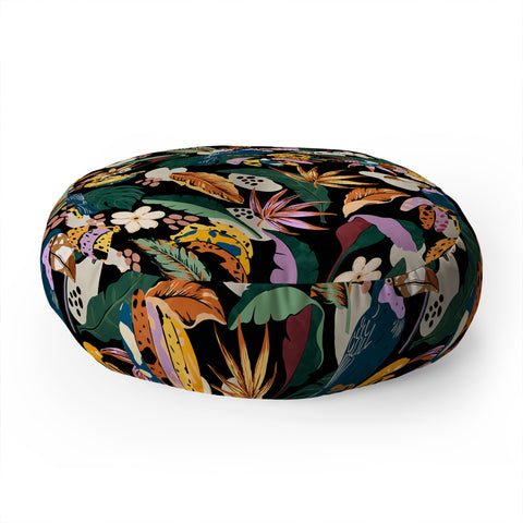 Marta Barragan Camarasa Toucans colorful dark jungle A Floor Pillow Round