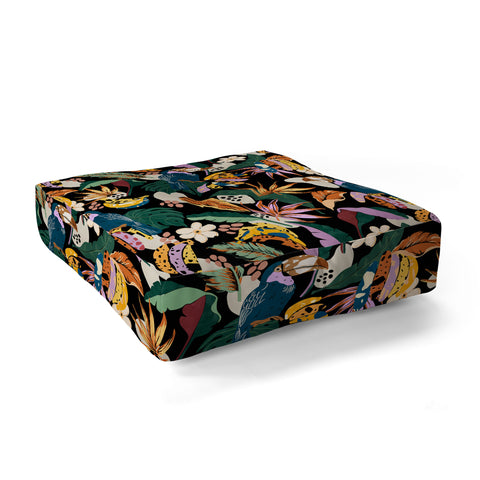 Marta Barragan Camarasa Toucans colorful dark jungle A Floor Pillow Square