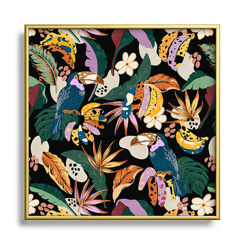 Marta Barragan Camarasa Toucans colorful dark jungle A Square Metal Framed Art Print
