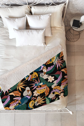 Marta Barragan Camarasa Toucans colorful dark jungle A Fleece Throw Blanket
