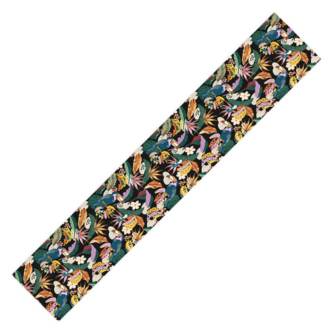 Marta Barragan Camarasa Toucans colorful dark jungle A Table Runner