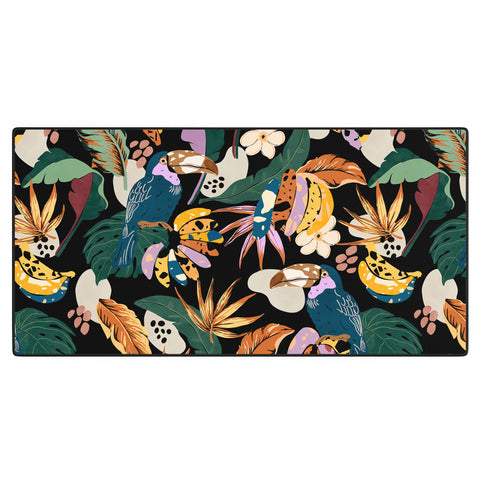Marta Barragan Camarasa Toucans colorful dark jungle A Desk Mat