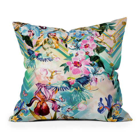 Marta Barragan Camarasa Tropical Flowery Fractal Outdoor Throw Pillow