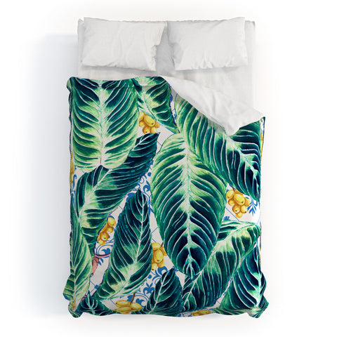 Marta Barragan Camarasa Tropical leaf on ornamental pattern Duvet Cover