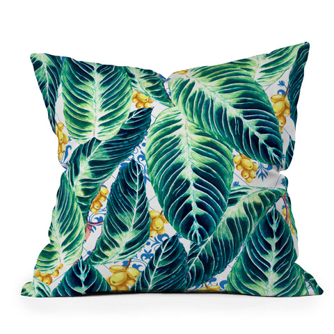 Marta Barragan Camarasa Tropical leaf on ornamental pattern Outdoor Throw Pillow