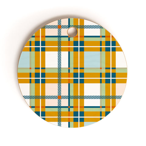 Marta Barragan Camarasa Warm Plaid Fusion Cutting Board Round